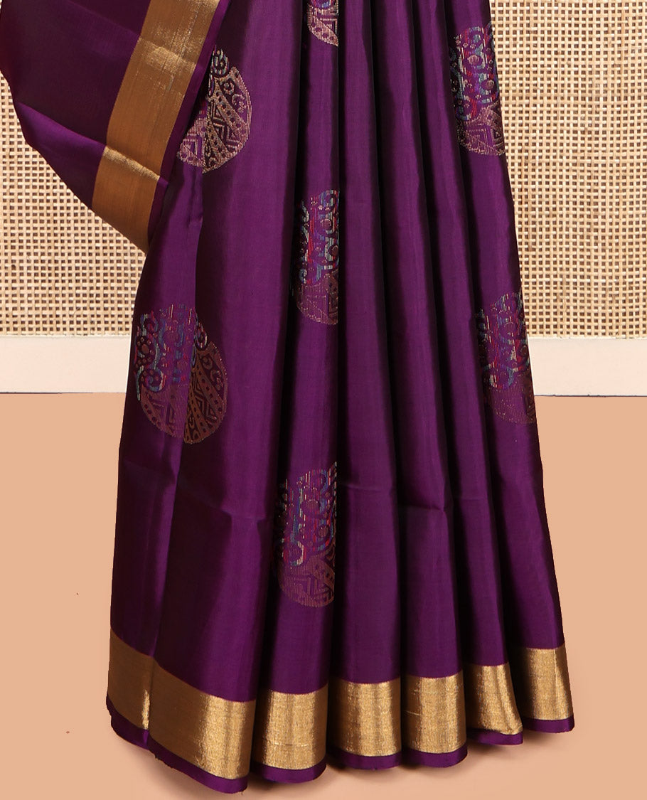 Purple Mayuri Lite Silk Mix Saree, Spotlighted with Zari Buttas, a Subtle Zari Piping Border, Contrast Intricate Pallu and a Contrast Blouse