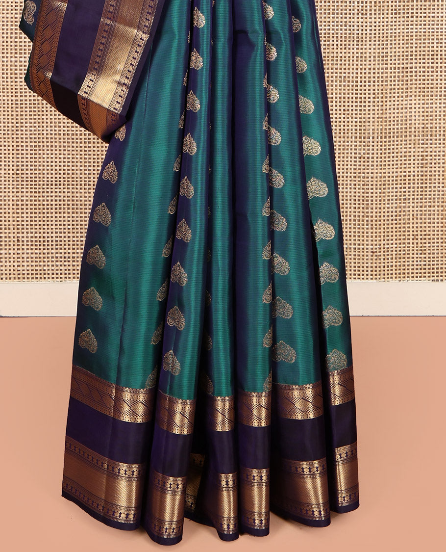 Green Vasundhara Lite Silk Mix Saree, Beautified with Zari Buttas, Contrast Rettai Pettu Traditional Border, Grand Jaal Pallu, and a Contrast Blouse