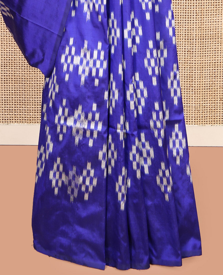 Blue Pochampally Ikat Silk Saree, Ornamented with Ikat Buttas, Highlighted by Self-Pallu of Jaal Design, and a Matching Blouse