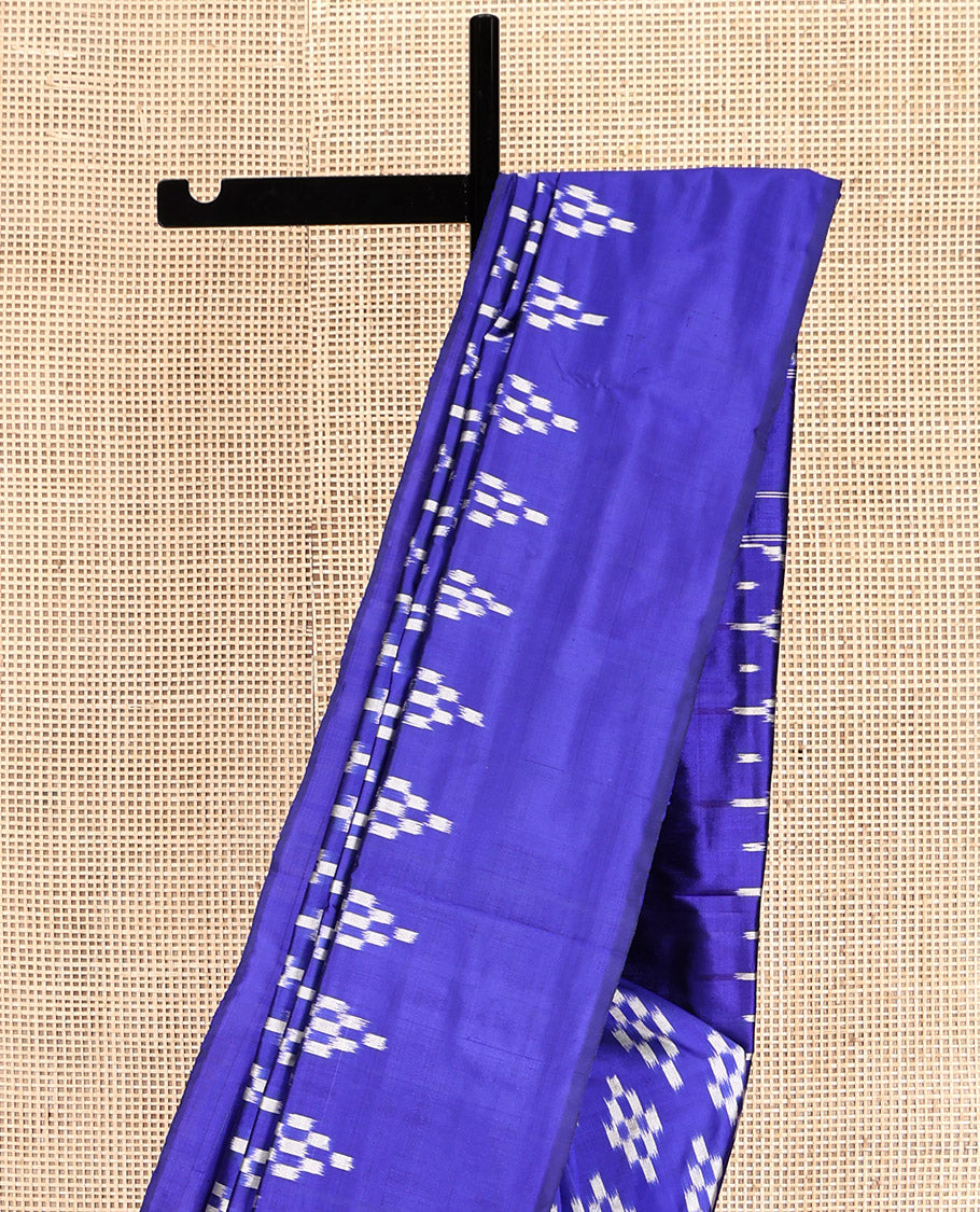 Blue Pochampally Ikat Silk Saree, Ornamented with Ikat Buttas, Highlighted by Self-Pallu of Jaal Design, and a Matching Blouse