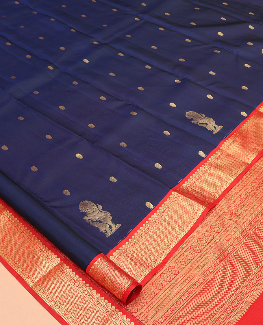Navy Blue-Red Vasundhara Lite Silk Mix Saree