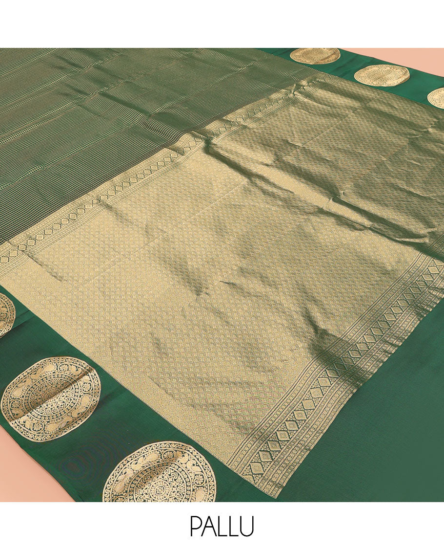 Green Checked Vasundhara Lite Silkmix Saree, a Chakram Motif Border, Jaal Pallu, Matching Blouse