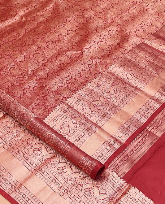 Light Maroon Jacquard Kanchipuram Wedding Silk Saree