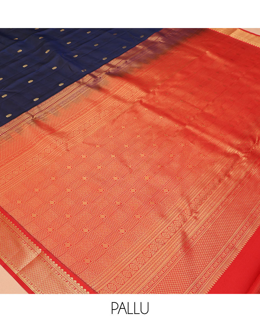 Navy Blue-Red Vasundhara Lite Silk Mix Saree
