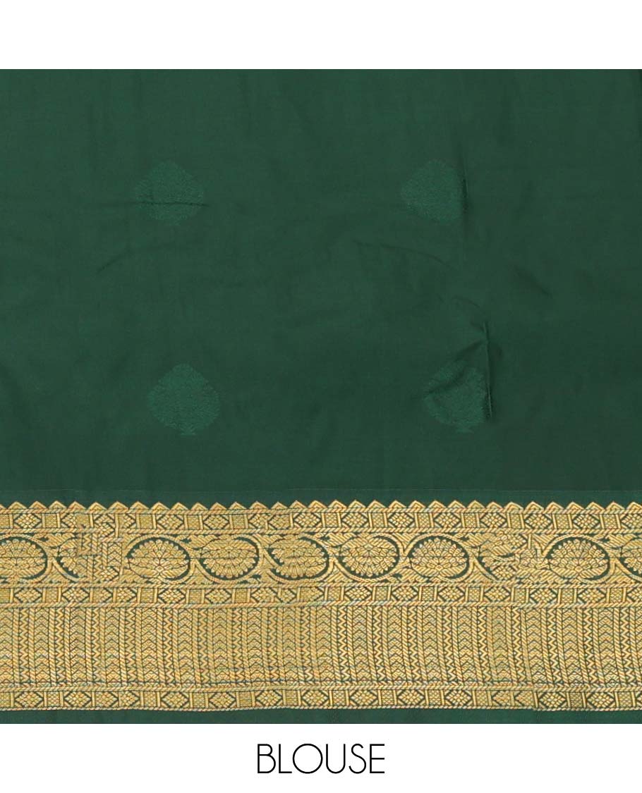 Red Budget Silk Saree, Decorated with Zari Buttas All Over Its Body, Complemented by a Contrast Traditional Zari Design Border, Grand Jaal Pallu, and Paired with a Contrast Blouse