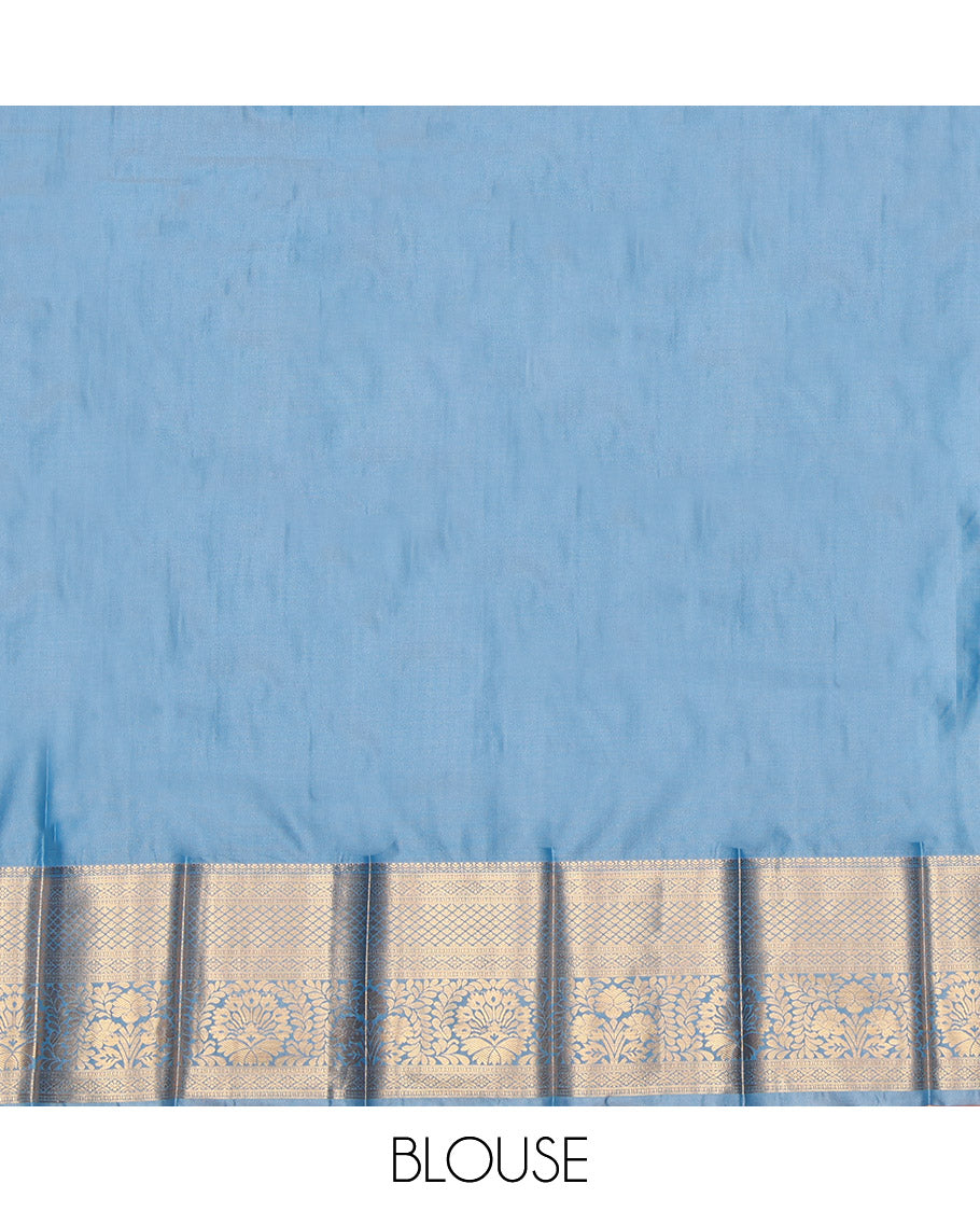Red Budget Silk Saree, Spotlighted with Zari Buttas, Contrast Traditional Zari Border, Jaal Pallu, and a Contrast Blouse