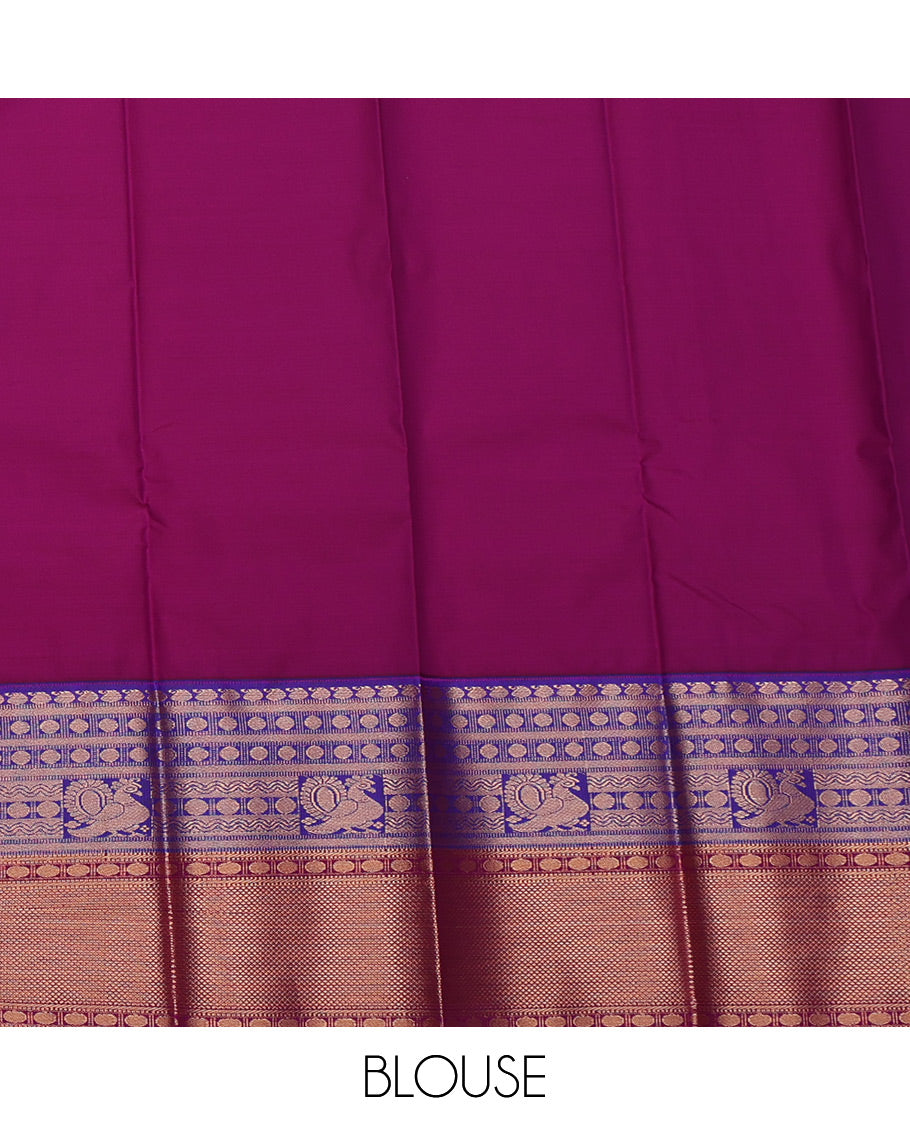 Rust Budget Silk Saree, Adorned with Zari Buttas All Over Its Body, Complemented by a Contrast Traditional Zari Border, Grand Zari Checked Pallu, and Paired with a Contrast Blouse