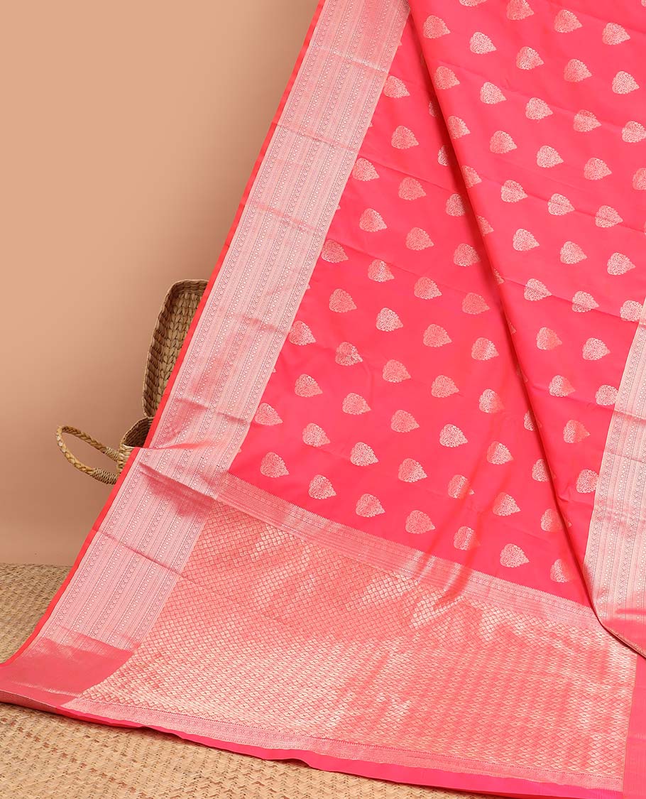 Red leaf buttas vasundhara silk mix saree with self intricate zari design & pallu of checked design