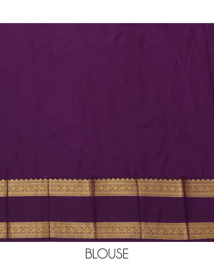 Light Cantaloupe Orange Budget Silk Saree, Detailed with Zari Buttas and Stripes, a Contrast Traditional Zari Rettai Pettu Border, Grand Pallu, and a Contrast Blouse