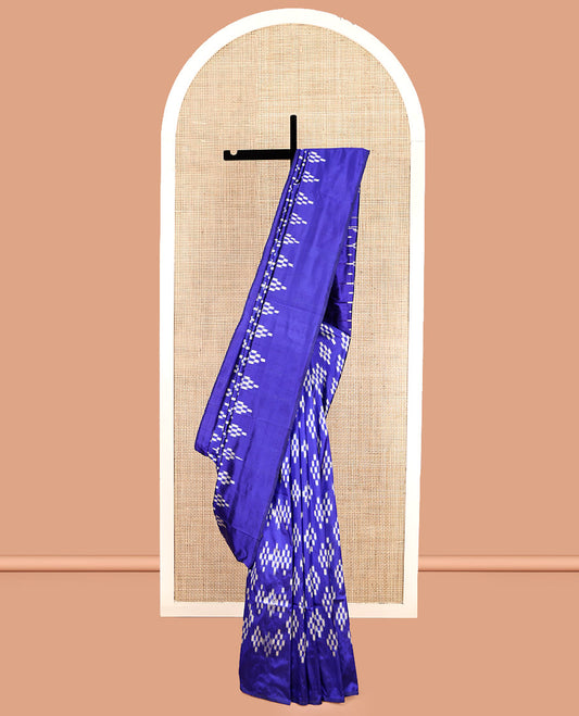Blue Pochampally Ikat Silk Saree, Ornamented with Ikat Buttas, Highlighted by Self-Pallu of Jaal Design, and a Matching Blouse