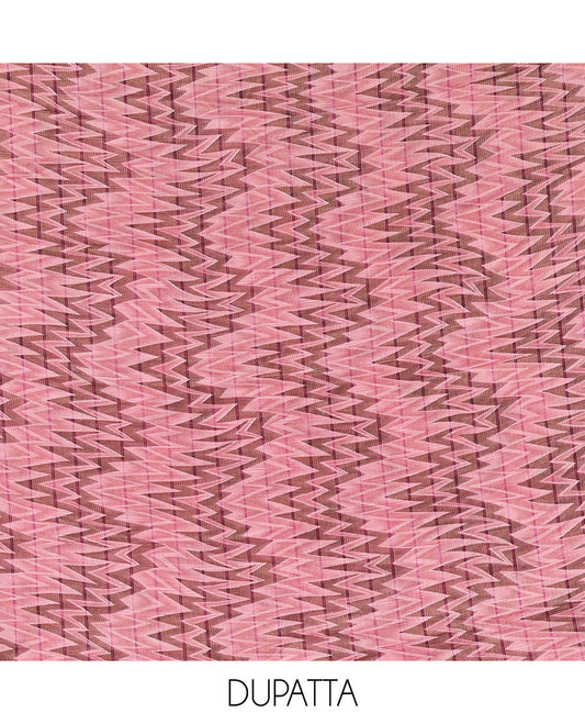 Wine Vertican silk material chudidar set, ikkat chevron striped with mirror neck embroidered top, santoon bottom, and contrast chevron striped dupatta