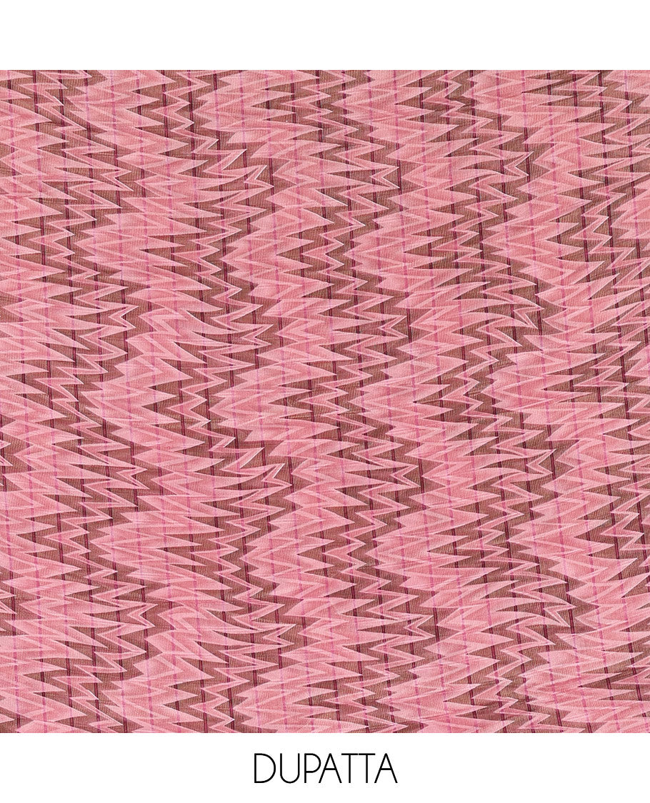 Wine Vertican silk material chudidar set, ikkat chevron striped with mirror neck embroidered top, santoon bottom, and contrast chevron striped dupatta