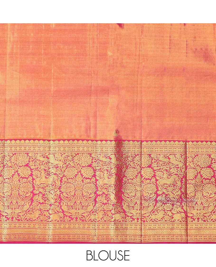 Sandal floral jacquard pure half silk saree with contrast zari border,  contrast zari design blouse & plain with zari border dhavani