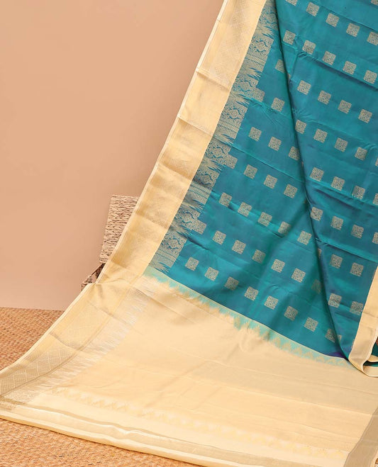 Blue geometric buttas vasundhara elite silk saree with contrast zari design border & intricate zari design pallu