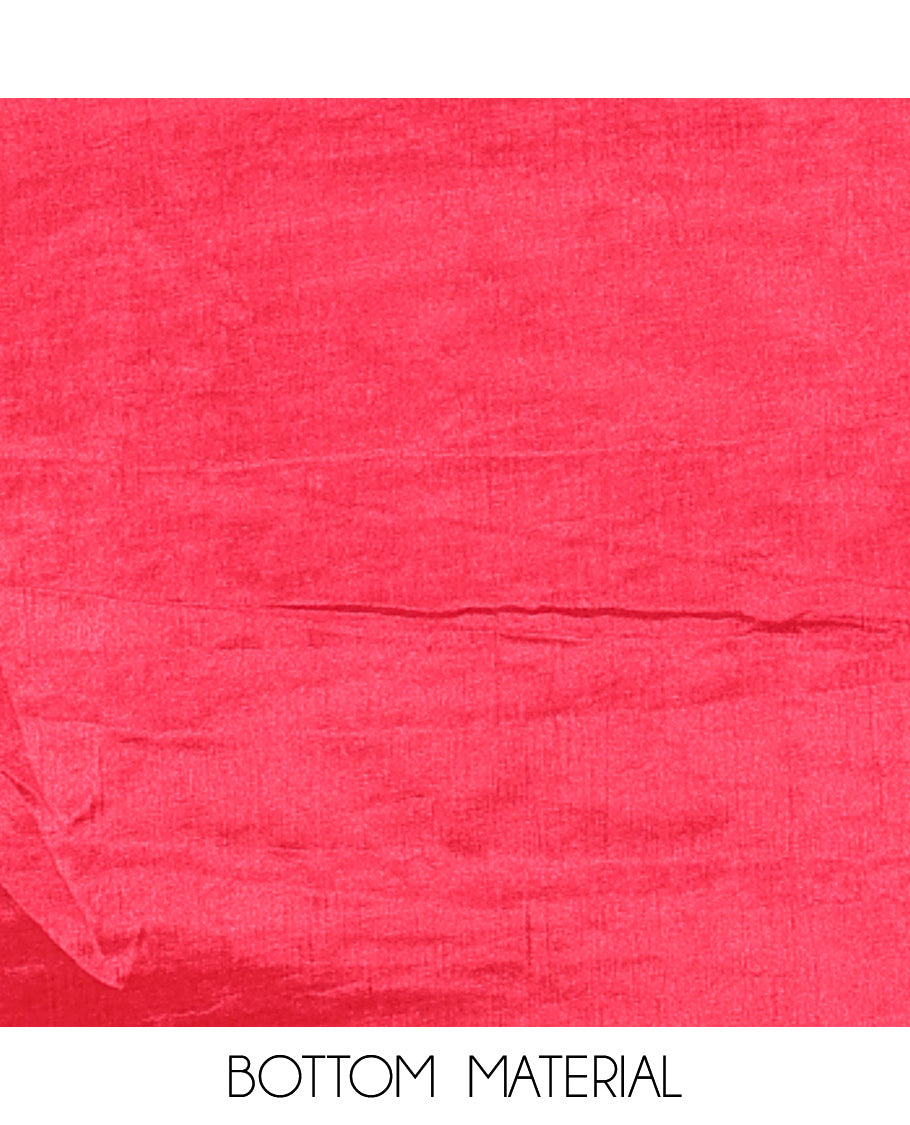 Red Vichitra Silk Material Chudiddar, Embroidered Top, Plain Bottom, Scallop Embroidered Dupatta