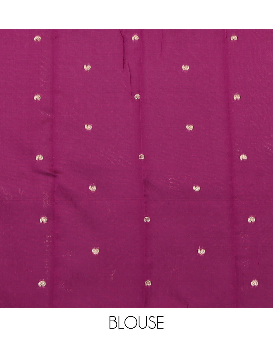 Blue Litchi Saree, Bedecked with Zari Buttas and Checks, a Contrast Traditional Zari Border, Grand Pallu, and a Contrast Blouse