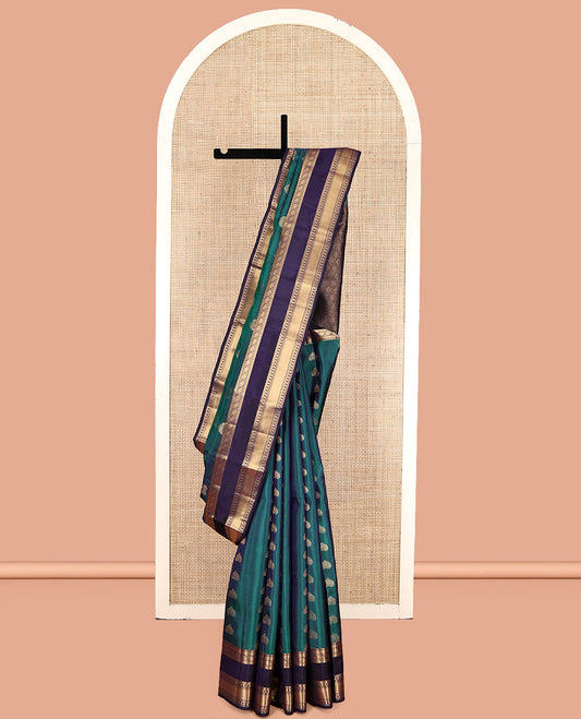 Green Vasundhara Lite Silk Mix Saree, Beautified with Zari Buttas, Contrast Rettai Pettu Traditional Border, Grand Jaal Pallu, and a Contrast Blouse