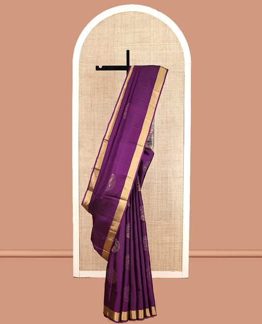 Purple Mayuri Lite Silk Mix Saree, Spotlighted with Zari Buttas, a Subtle Zari Piping Border, Contrast Intricate Pallu and a Contrast Blouse
