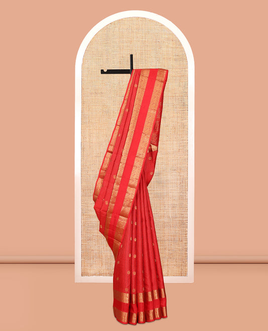 Red Butta Enclosed Checks Vasundhara Lite Silk Mix Saree, a Rettai Pettu Border, Matching Blouse
