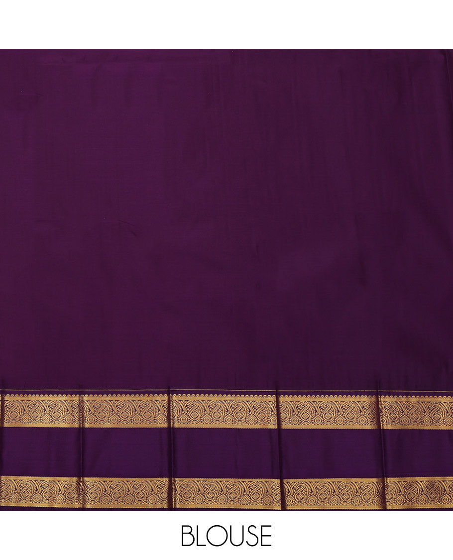 Parrot Green Budget Silk Saree, Accentuated with Zari Buttas and Stripes All Over Its Body, Complemented by a Contrast Traditional Zari Border of Paisley Designs, Pallu of Jaal Designs, and Paired with a Contrast Blouse