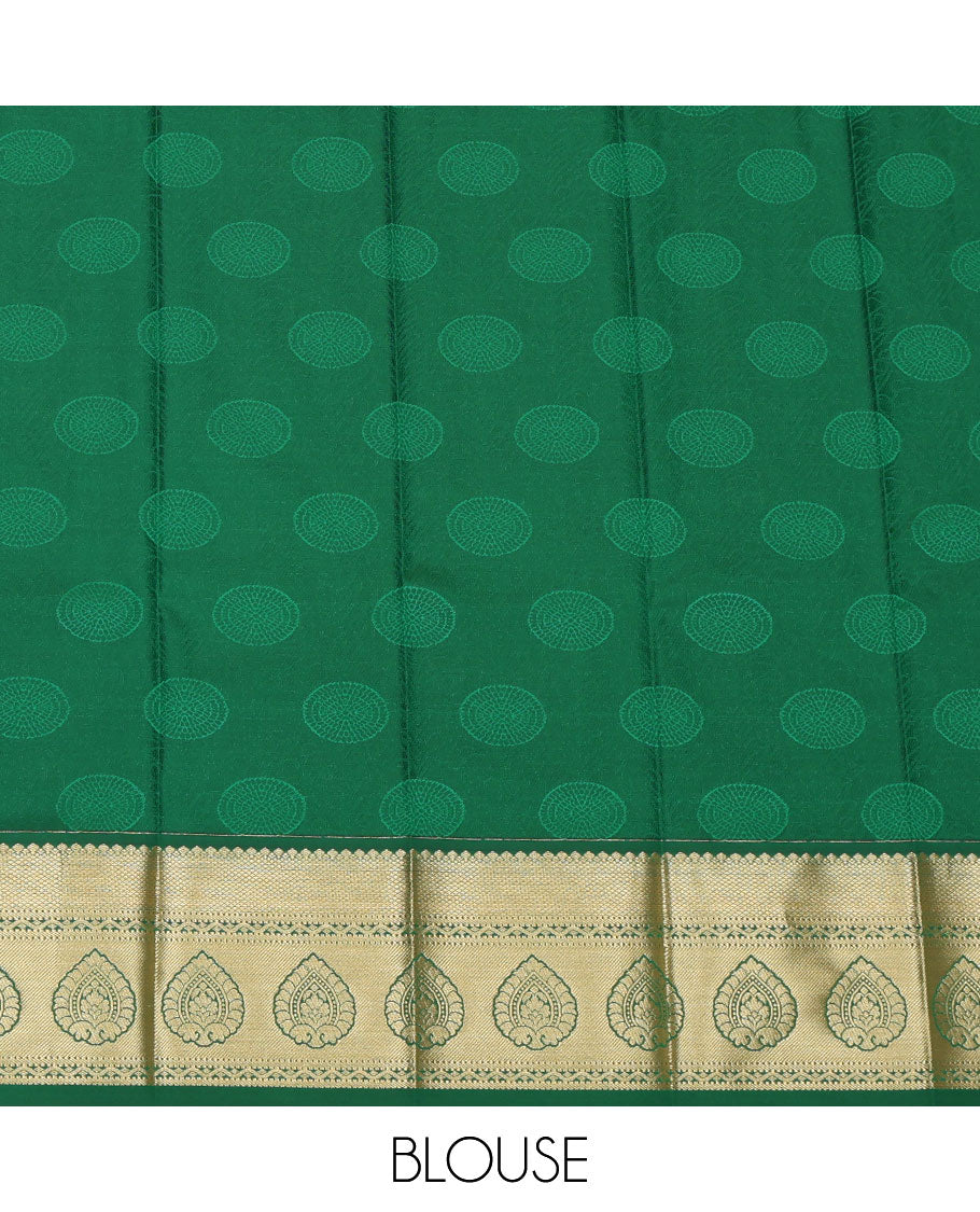 Red Budget Silk Saree, Bedecked with Jacquard Design, a Contrast Traditional Zari Border, Grand Pallu, and a Contrast Blouse
