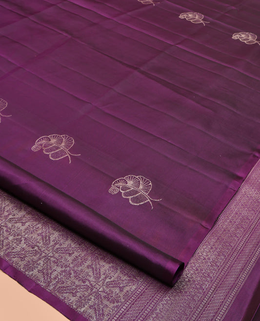 Borderless Purple Mayuri Soft Silk Saree, Adorned with Buttas All Over Its Body, Highlighted by Intricately Designed Pallu and Paired with a Matching Blouse
