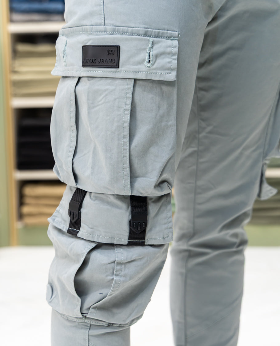 Light Grey Cotton-Blended Cargo Trousers Features Belt Loops, a Regular Fit, and a Regular Length