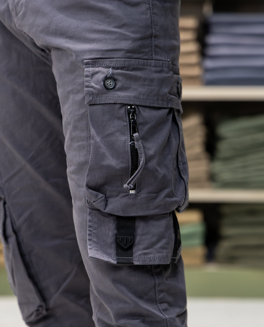 Dark Grey Cotton-Blended Cargo Trousers Features Belt Loops, a Regular Fit, and a Regular Length