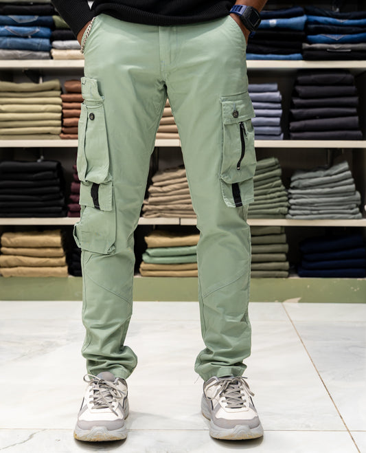 Green Cotton-Blended Cargo Trousers Features Belt Loops, a Regular Fit, and a Regular Length