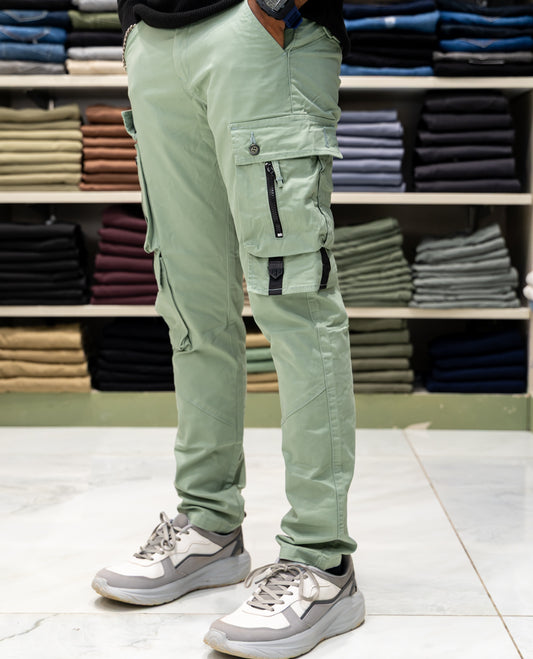 Green Cotton-Blended Cargo Trousers Features Belt Loops, a Regular Fit, and a Regular Length