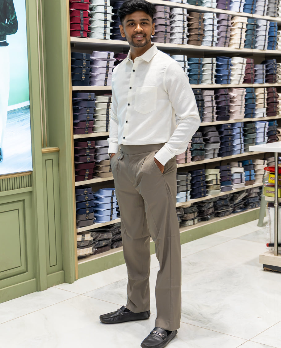 White Poly Blended Party Wear Shirt Features Jacquard Texture, Full Sleeves, a Slim Fit, a Spread Collar, and Regular Length