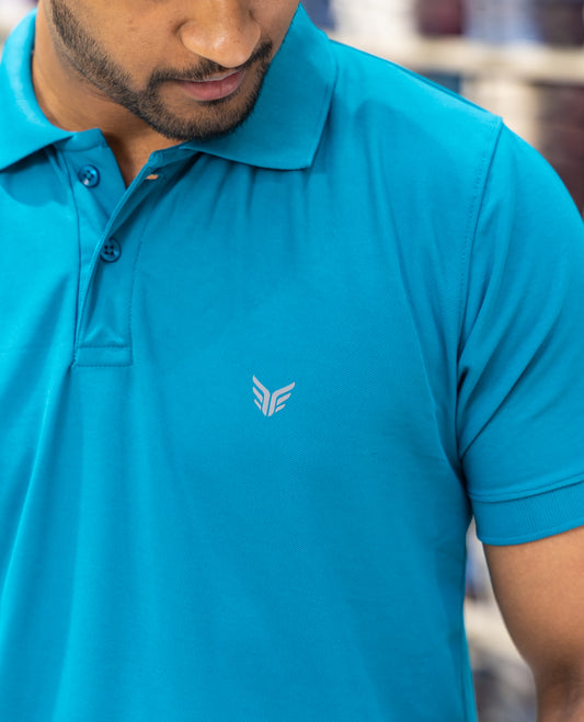 Teal Plain Cotton-Blended Polo T-Shirt Comes with Half Sleeves, a Slim Fit, Cuban Collar, and Regular Length