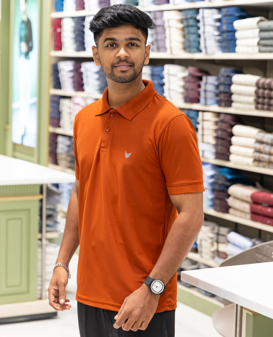 Maroon Plain Cotton-Blended Polo T-Shirt Comes with Half Sleeves, a Slim Fit, Cuban Collar, and Regular Length