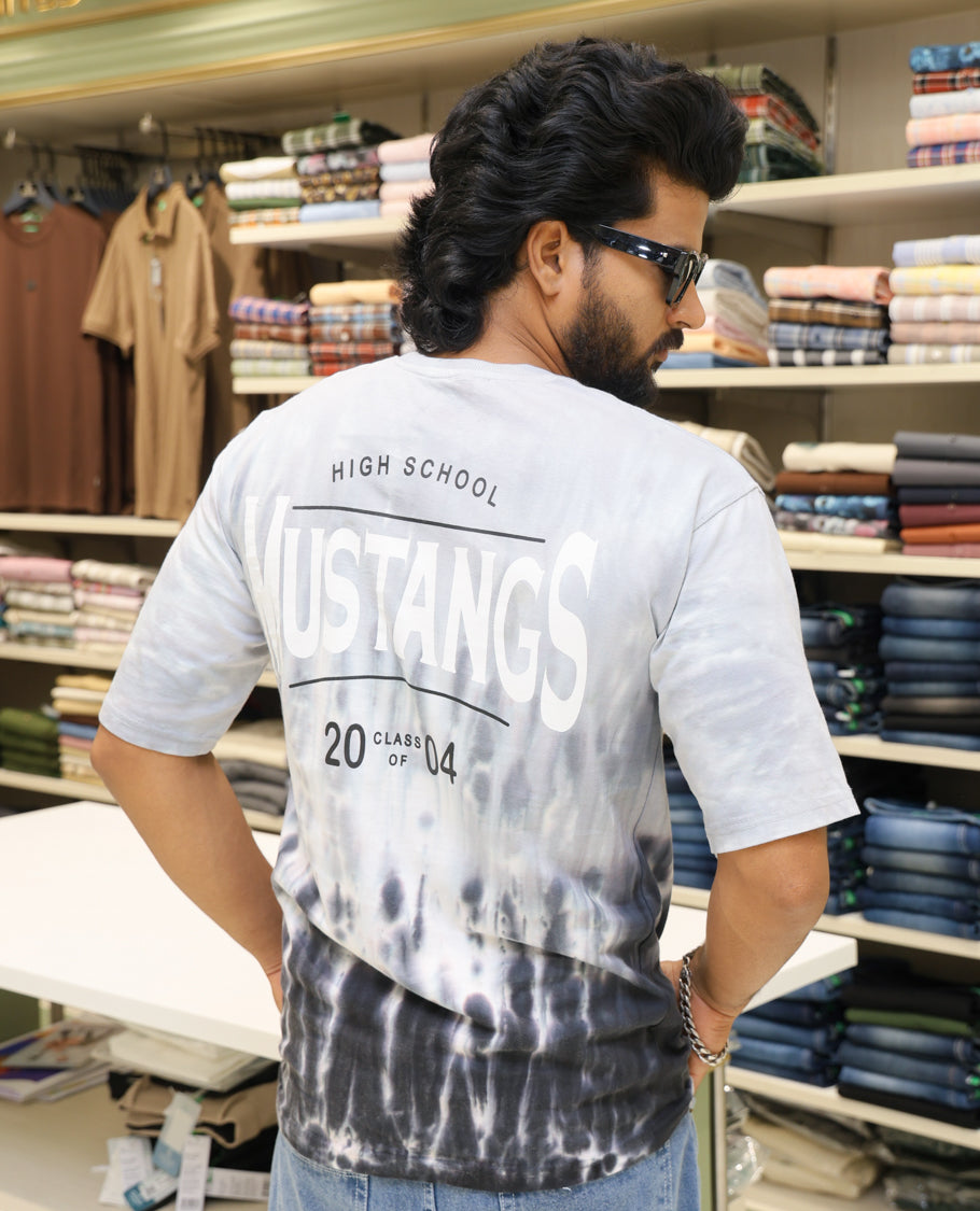 Grey Cotton-Blended T-shirt Features Tie-Dye Ombre Print, Half Sleeves, Round Neck, Slim Fit and Regular Length