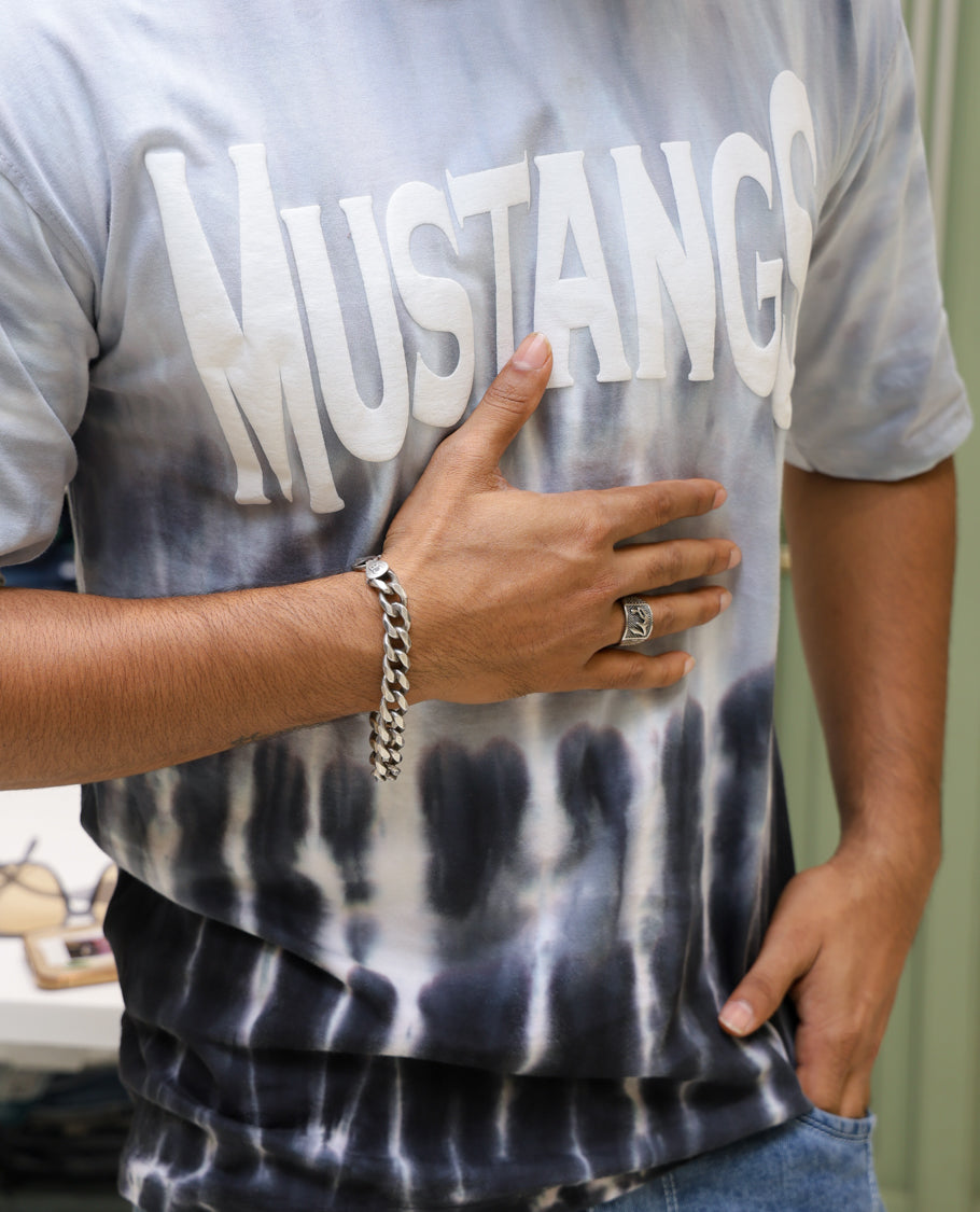 Grey Cotton-Blended T-shirt Features Tie-Dye Ombre Print, Half Sleeves, Round Neck, Slim Fit and Regular Length