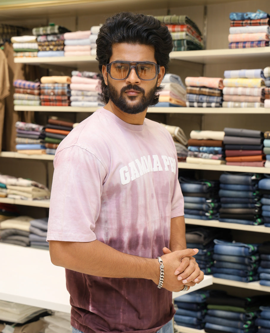 Pink Cotton-Blended T-shirt Features Tie-Dye Ombre Print, Half Sleeves, Round Neck, Slim Fit and Regular Length