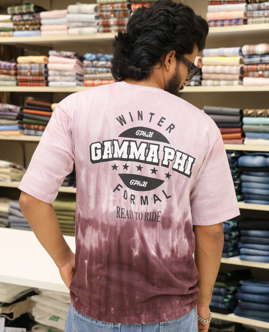 Pink Cotton-Blended T-shirt Features Tie-Dye Ombre Print, Half Sleeves, Round Neck, Slim Fit and Regular Length