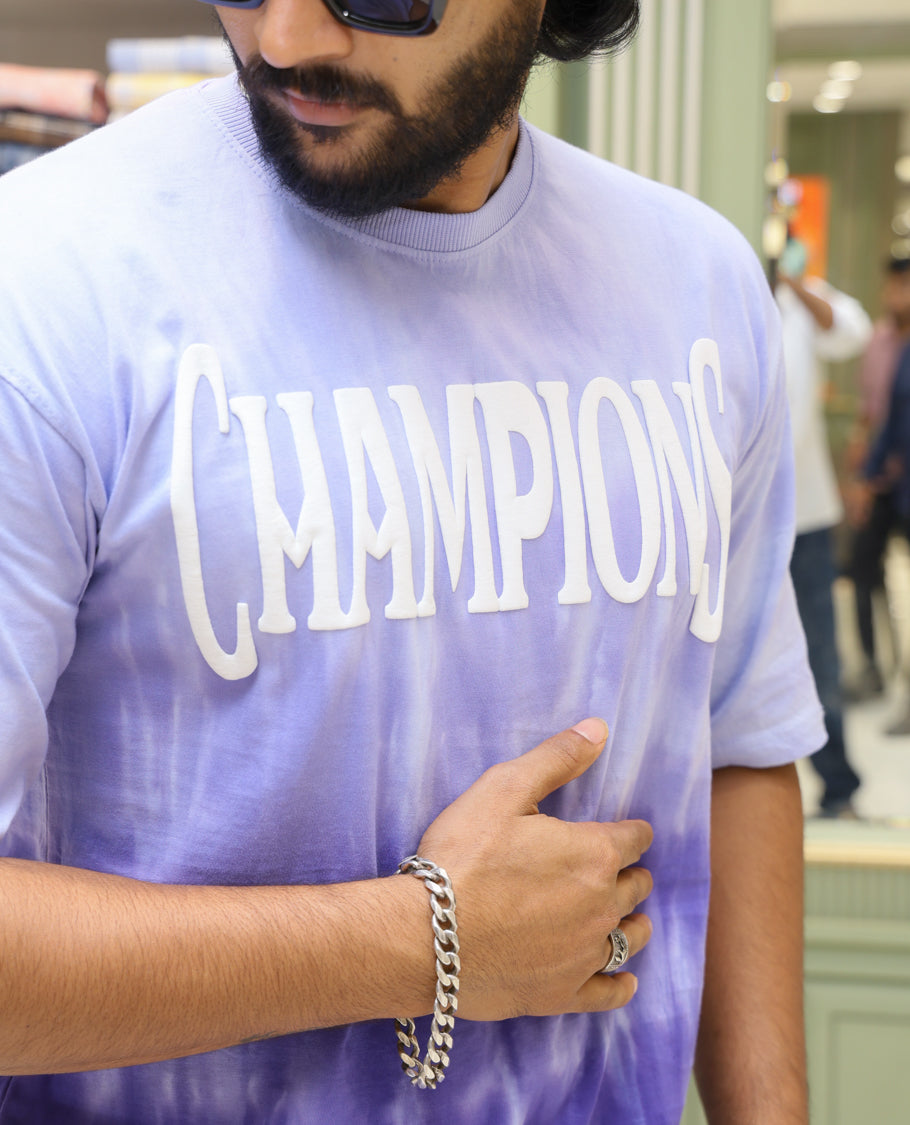 Purple Cotton-Blended T-shirt Features Tie-Dye Ombre Print, Half Sleeves, Round Neck, Slim Fit and Regular Length