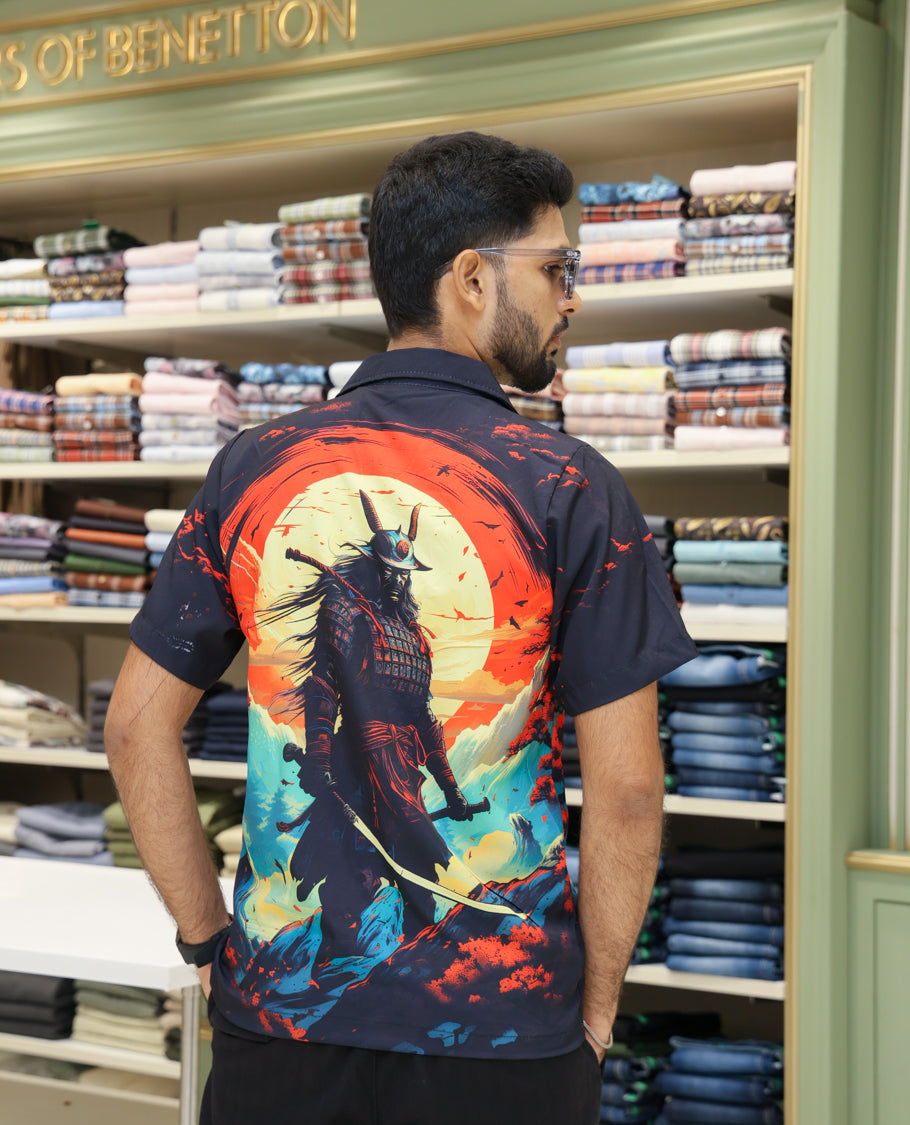 Multi-Color Poly-Blended Casual Shirt Comes with Vibrant Wolf Print, Half-sleeve, Cuban Collar, Regular Fit and Regular Length