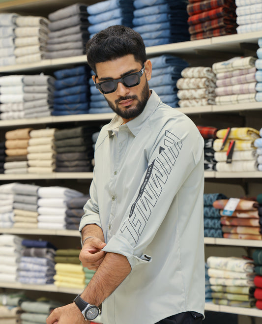 Light Green Cotton-Blended Casual Shirt Features Back Print, Full Sleeves, Spread Collar, Regular Fit and Regular Length
