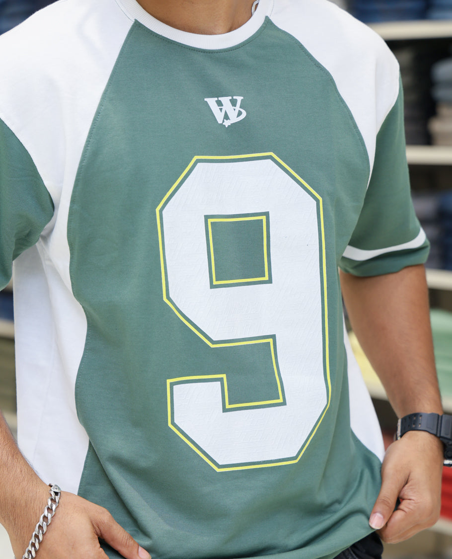 Green Cotton-Blended Oversized Printed Jersey-Style T-shirt Comes with Half-Sleeves, Round Neck, and Regular Length 
