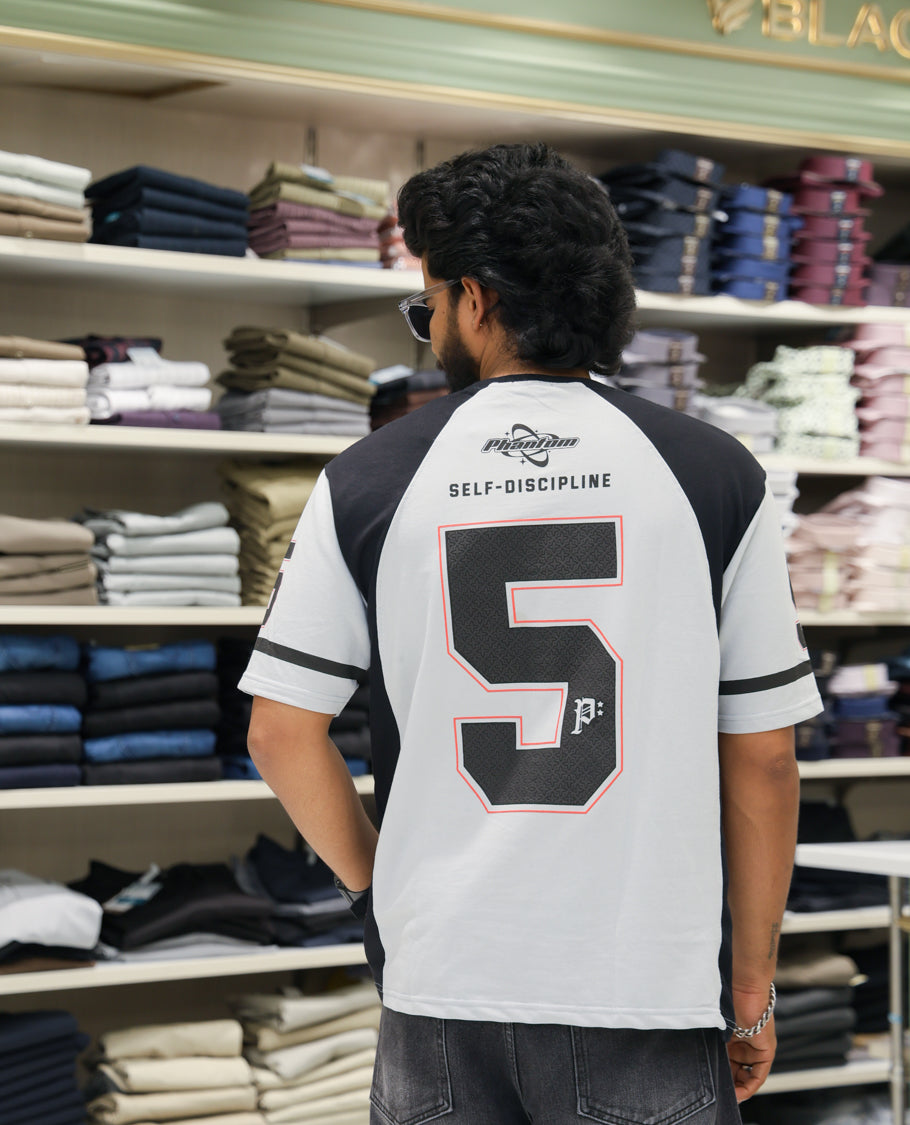 Grey Cotton-Blended Oversized Printed Jersey-Style T-shirt Comes with Half-Sleeves, Round Neck, and Regular Length 