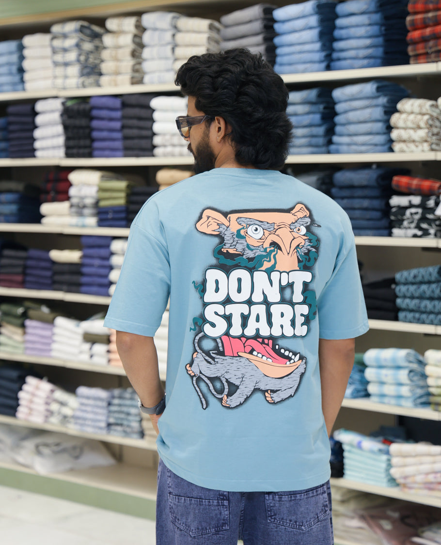 Teal Cotton-Blended T-shirt Features Funky and Bold Motifs Print, Half-Sleeves, Oversized Fit, Round Neck, and Regular Length