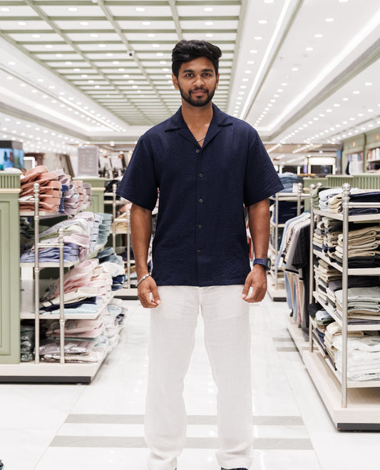 Navy Blue Poly-Blended Casual Shirt