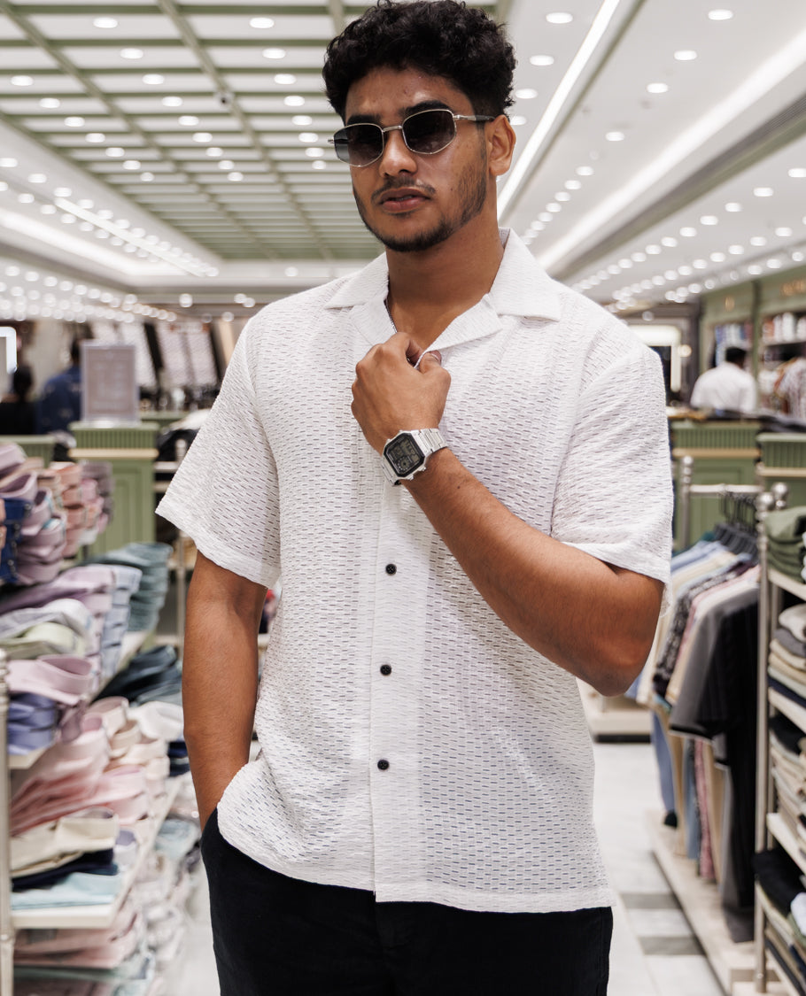 White Poly-Blended Casual Shirt