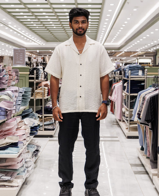Cream Poly-Blended Casual Shirt