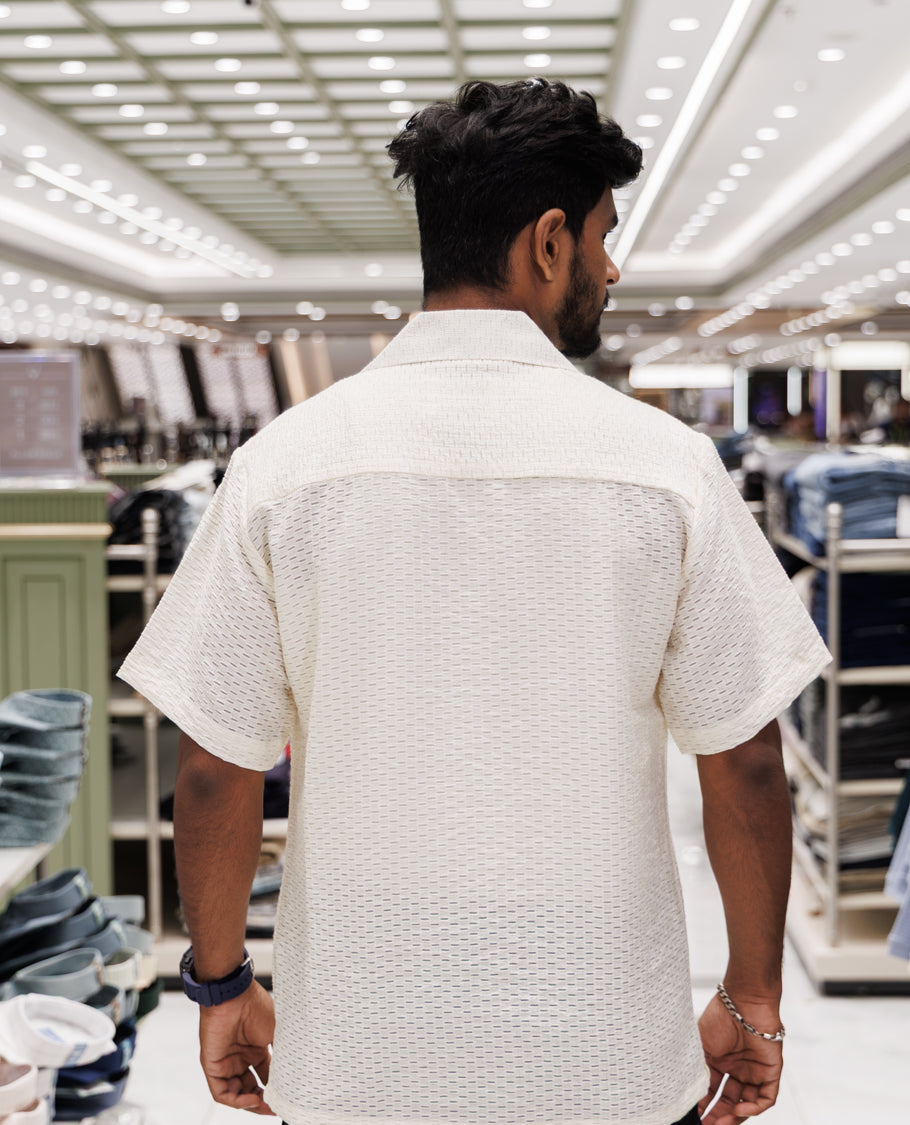 Cream Poly-Blended Casual Shirt
