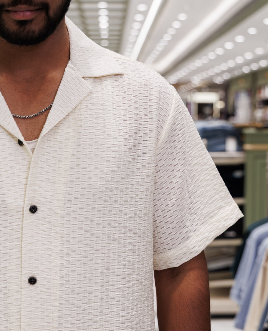 Cream Poly-Blended Casual Shirt
