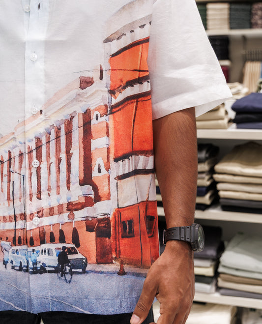 White Half Sleeves Cotton-Blended Casual Shirt