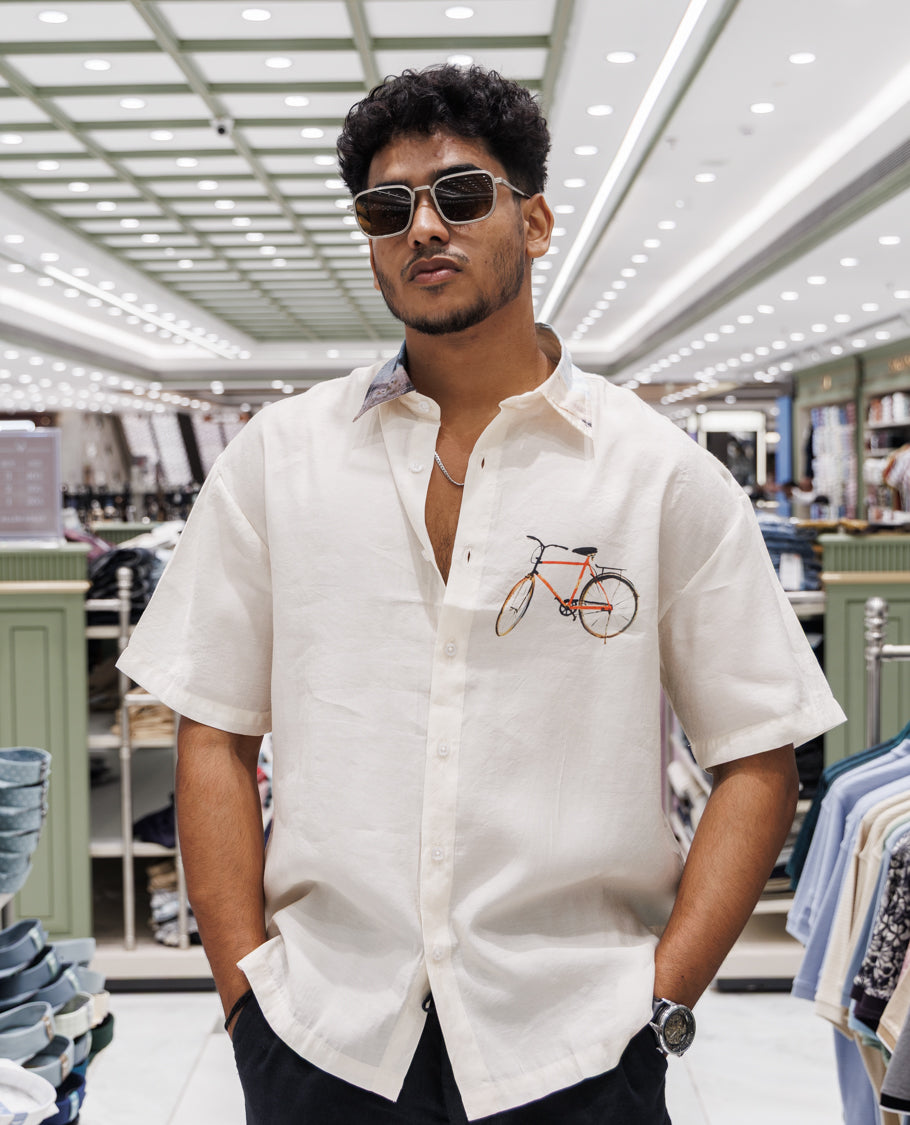 White Boxy Fit Cotton Blended Casual Shirt